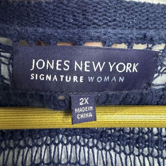 Jones New York 2X Cardigan Sweater Blue Open Knit Tie Front Y2K Fairy Grunge - Picture 4 of 5